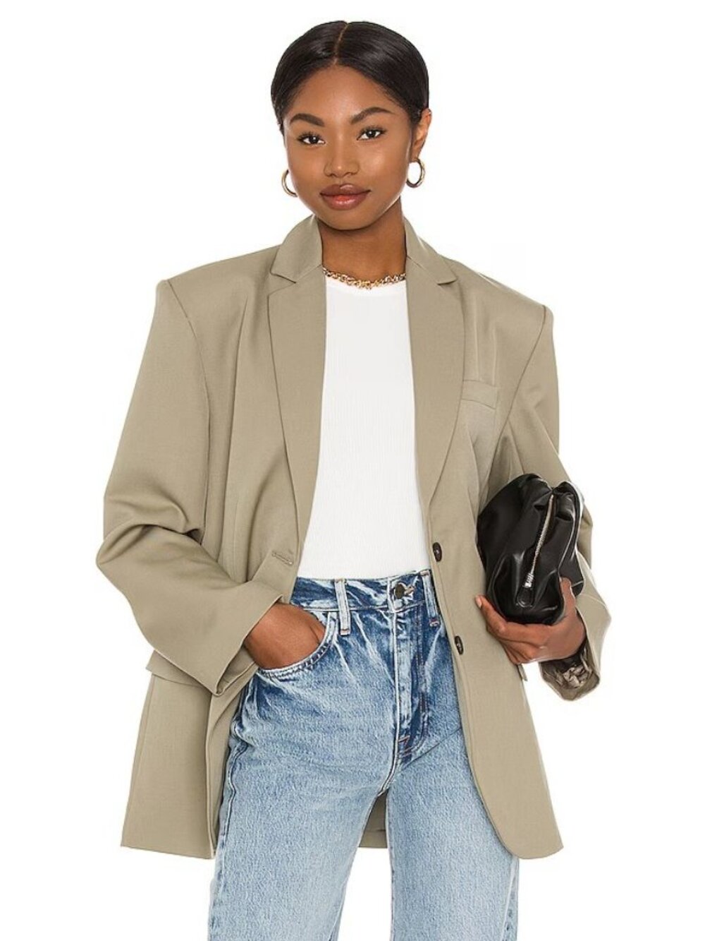 Anine Bing Quinn Oversized Wool Blazer in Green Khaki